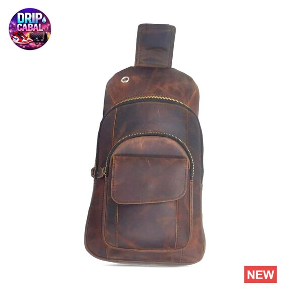 Buffalo Leather Travel Hiking Crossbody Chest Backpack Adjustable Strap